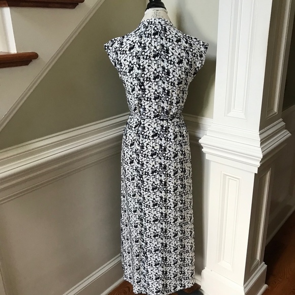 NWOT Charlotte Brody Midi Dress Womens Small Black Blue Silk Tassel Belt V-Neck - Picture 10 of 12